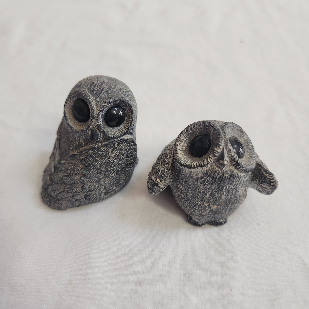 Wolf Original Gray Owl and Owlet Bird Figurines